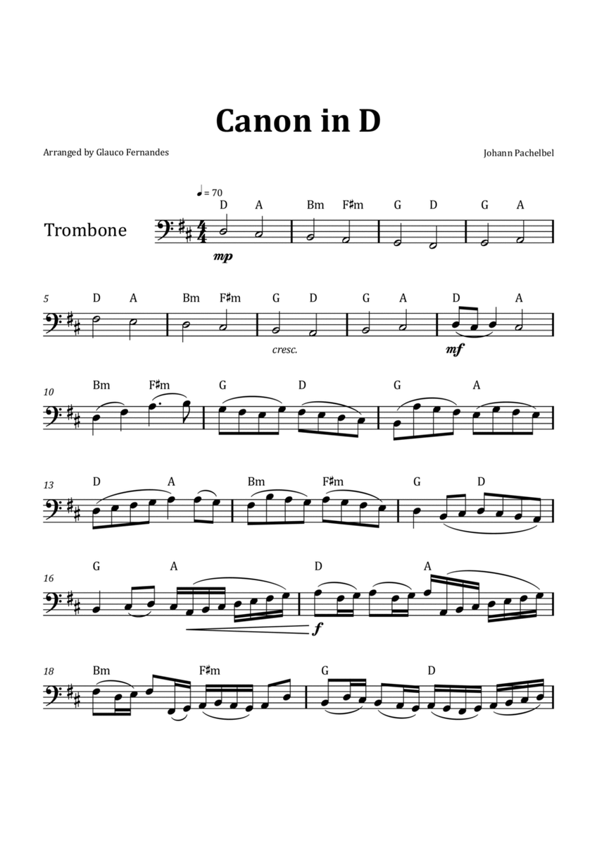 Canon by Pachelbel - Trombone & Chord Notation image number null