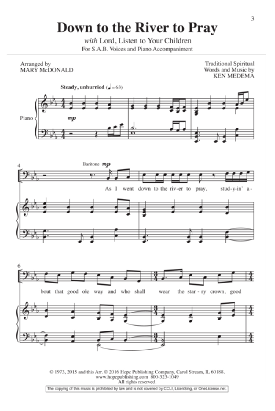 Down to the River to Pray with Lord Listen to Your Children-SAB 3-Part scores gallery preview page 2