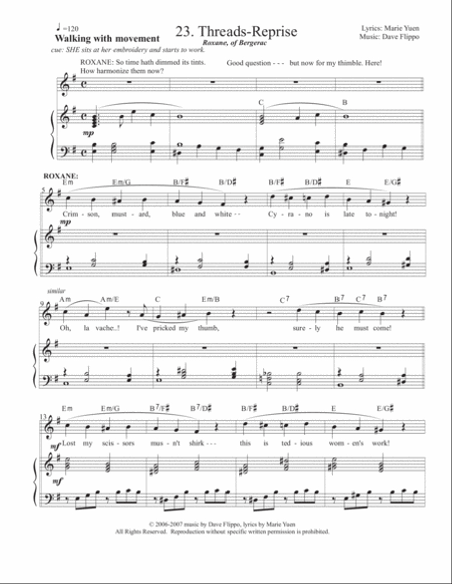 THREADS -from Roxane of Bergerac - a full length musical - includes Reprise Voice scores gallery preview page 3