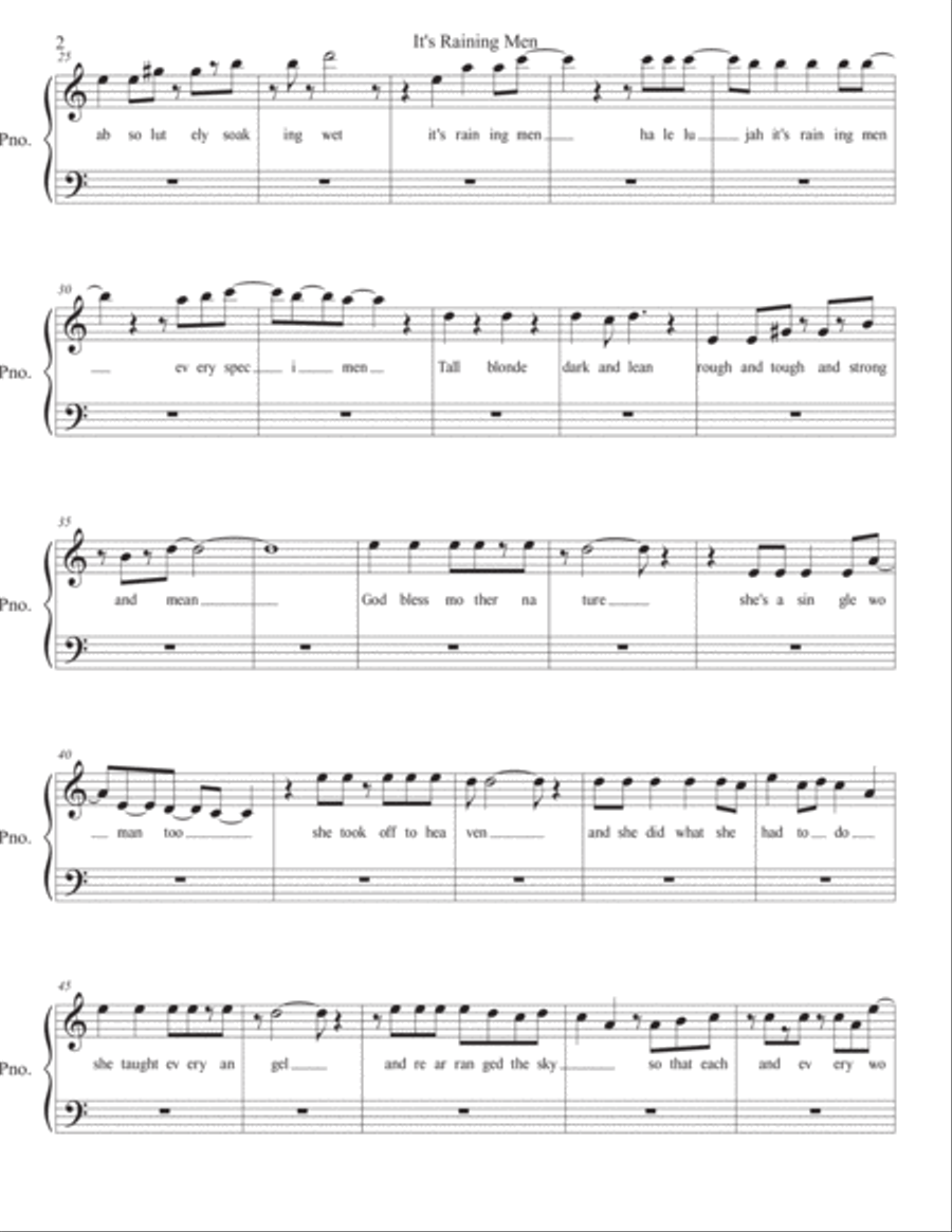 It's Raining Men Easy Piano scores gallery preview page 2