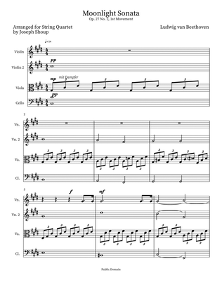 Op. 27 "Moonlight Sonata", Movement 1 for String Quartet