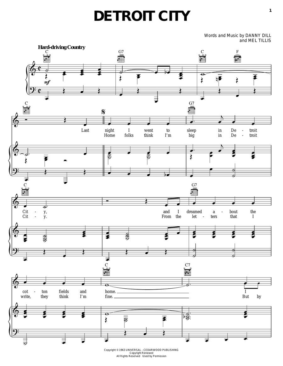 Detroit City Piano, Vocal, Guitar scores gallery preview page 1