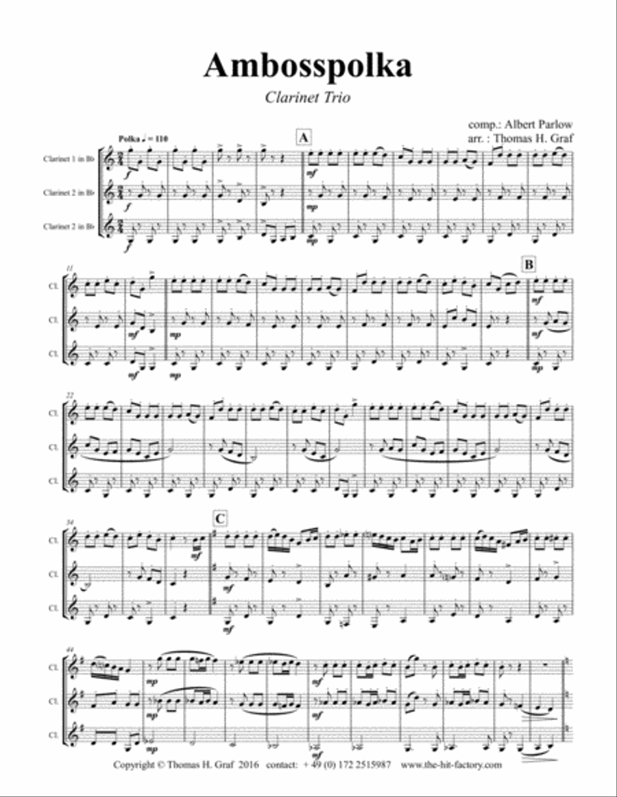 Amboss-Polka - German Polka - Oktoberfest - Clarinet Trio Clarinet Trio scores gallery preview page 1