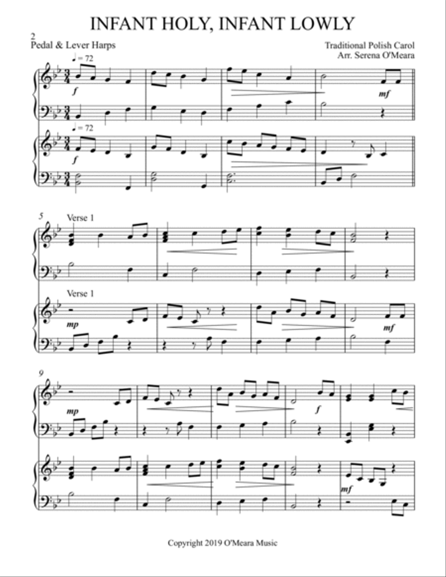 Infant Holy, Infant Lowly, Harp Duet Celtic Harp scores gallery preview page 2