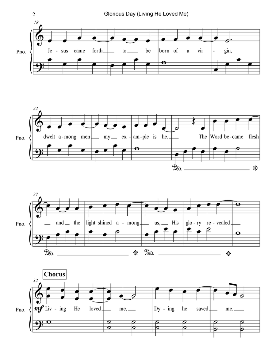 Glorious Day (Living He Loved Me) Easy Piano scores gallery preview page 2