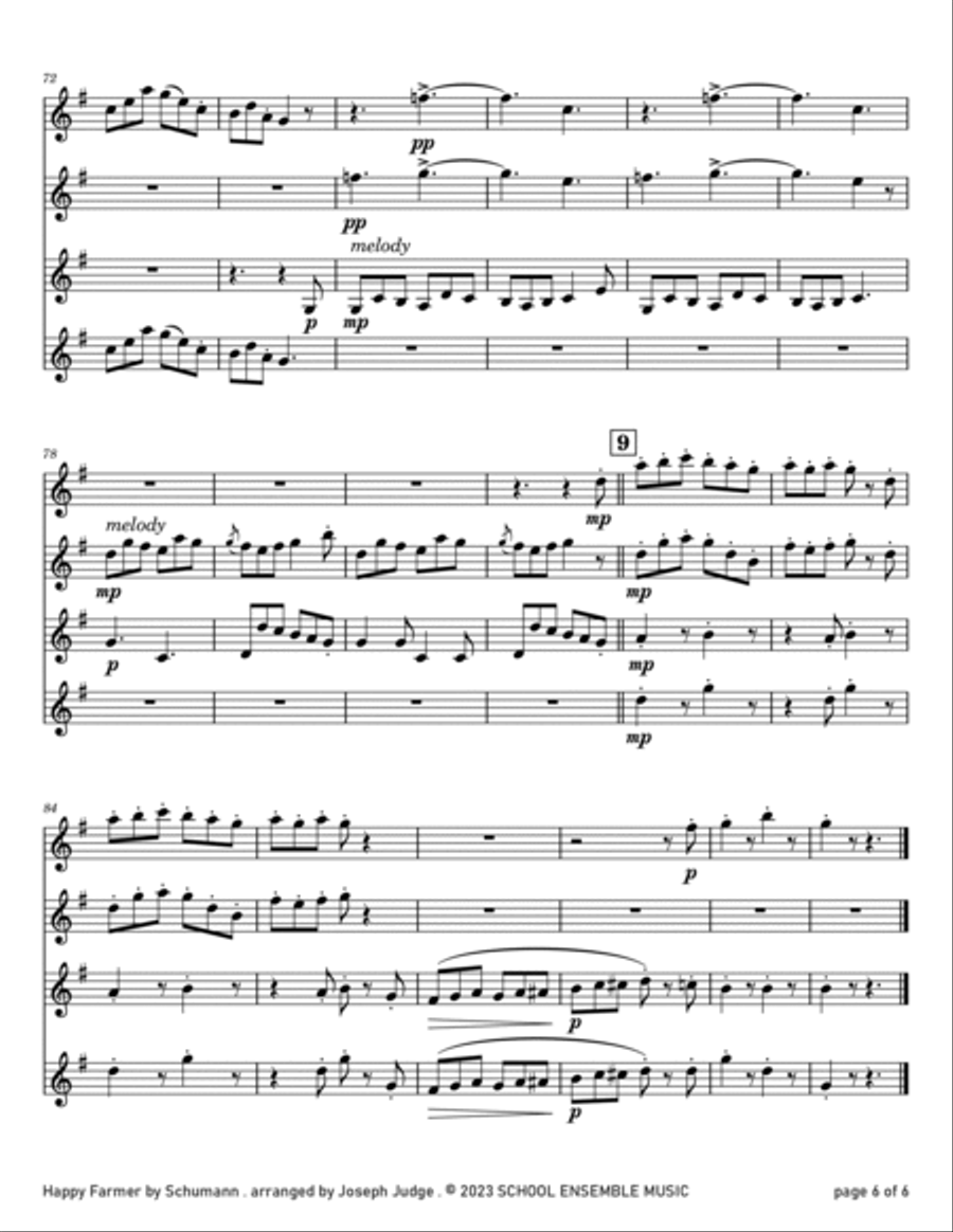 Happy Farmer by Schumann for Clarinet Quartet in Schools Clarinet Quartet scores gallery preview page 6