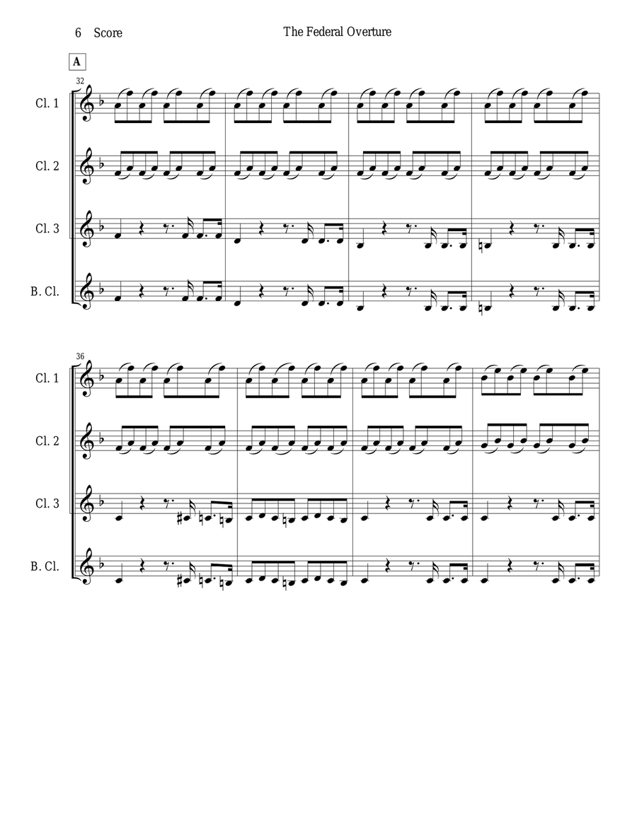 1794! Federal Overture for Clarinet Quartet Clarinet Quartet scores gallery preview page 6