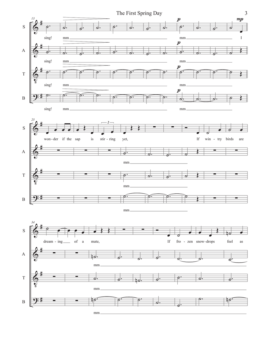 The First Spring Day (SATB, a cappella) - original choral piece by Sarah Jaysmith, text by Christina image number null