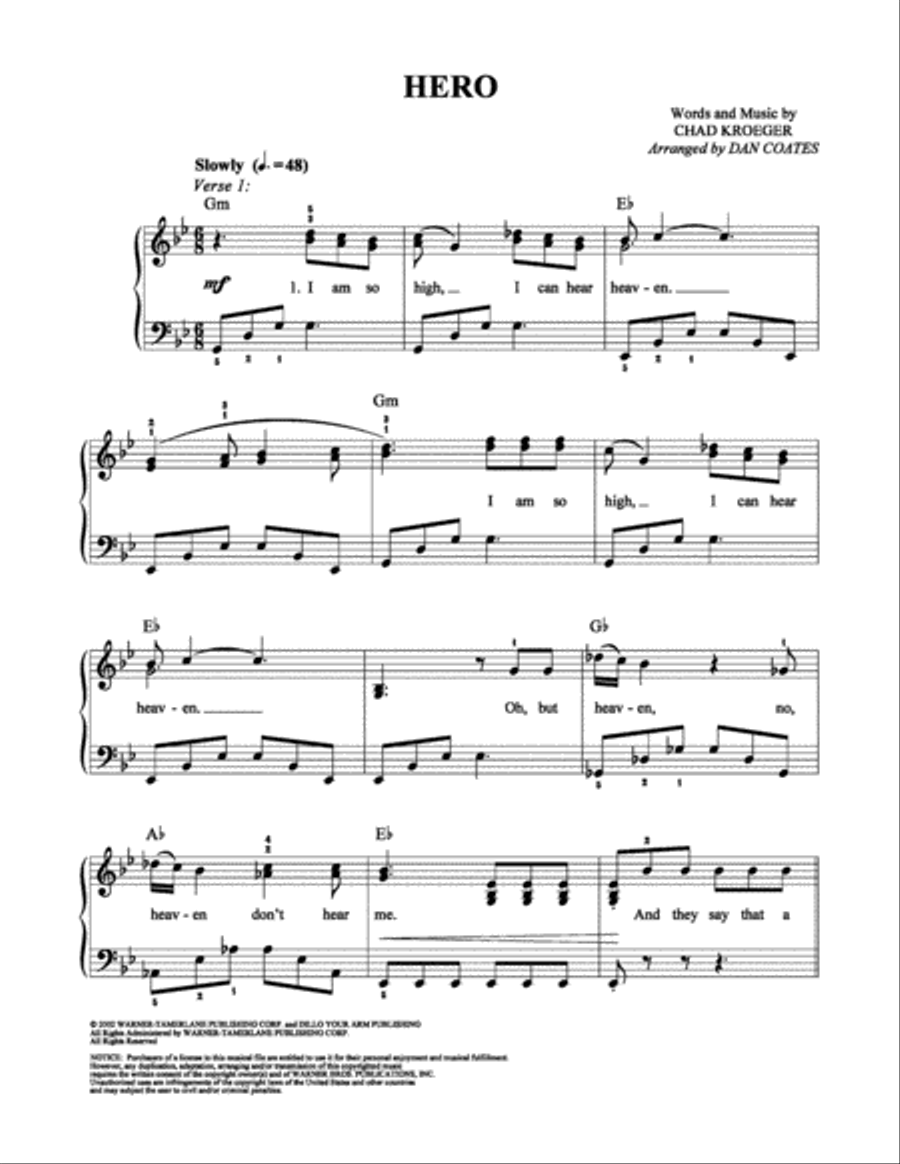 Hero Easy Piano scores gallery preview page 1