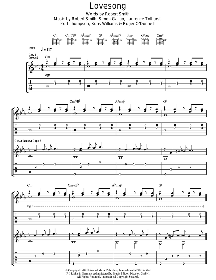 Lovesong Acoustic Guitar scores gallery preview page 1