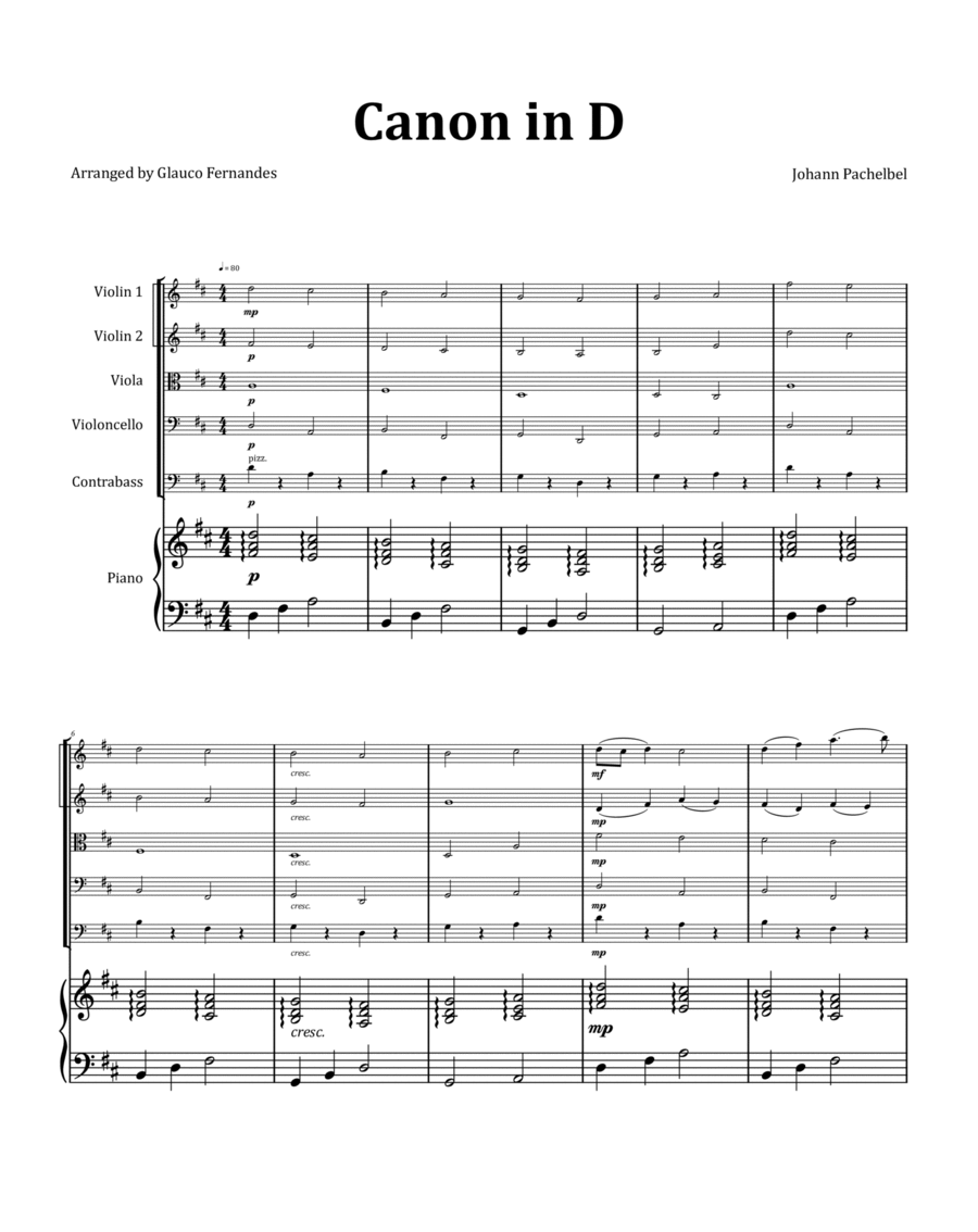Canon by Pachelbel - String Quintet with Piano image number null