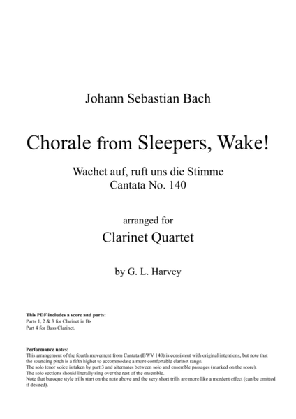 Chorale from Sleepers, Wake! (BWV 140) for Clarinet Quartet image number null