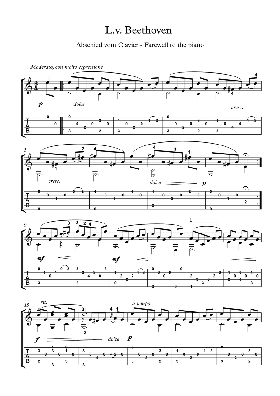 Beethoven Farewell for classical guitar Acoustic Guitar scores gallery preview page 2