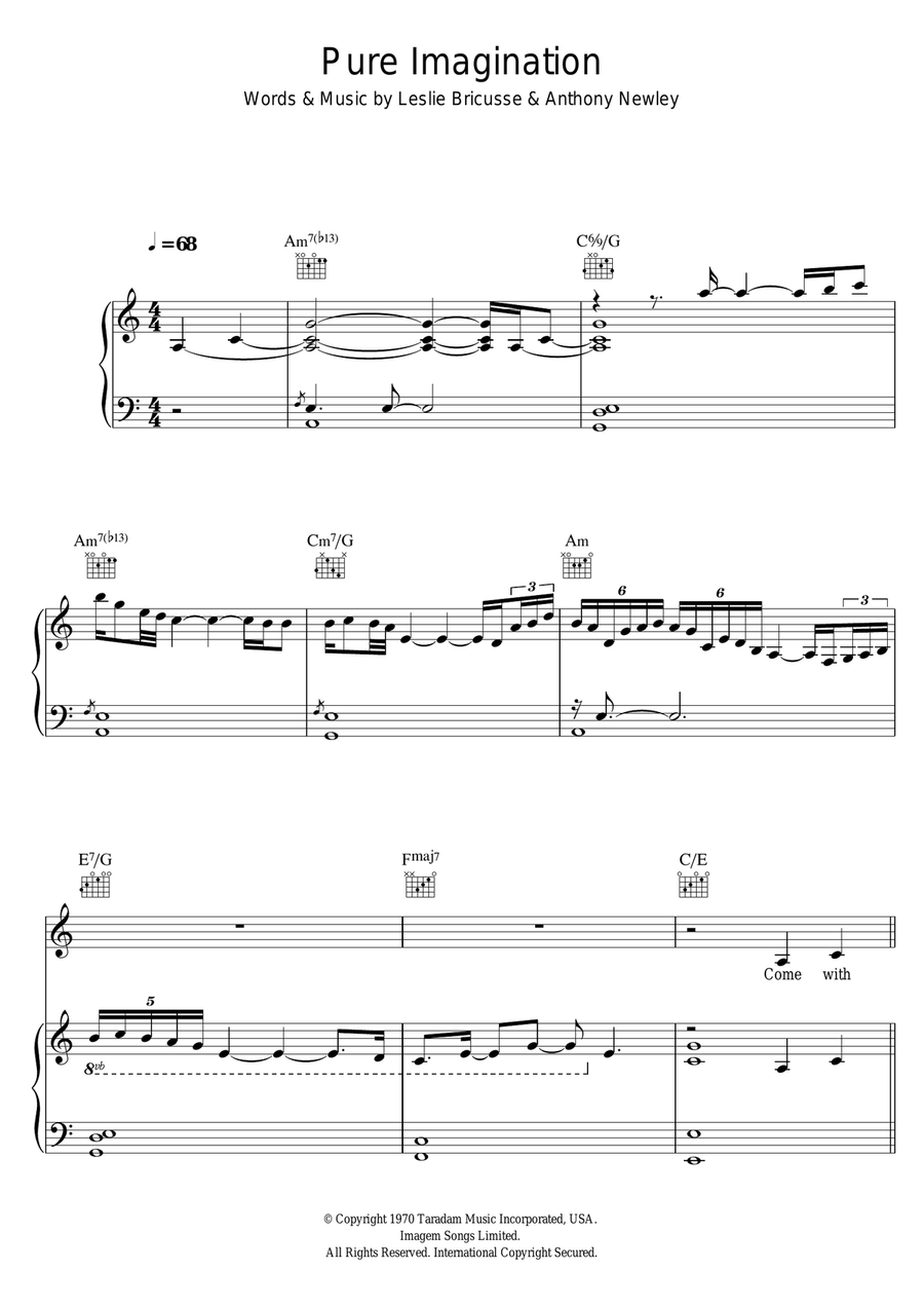 Pure Imagination (from Willy Wonka and The Chocolate Factory) Piano, Vocal scores gallery preview page 1