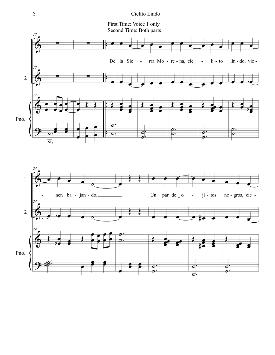 Cielito Lindo (Duet, Accompanied) Vocal Duet scores gallery preview page 2