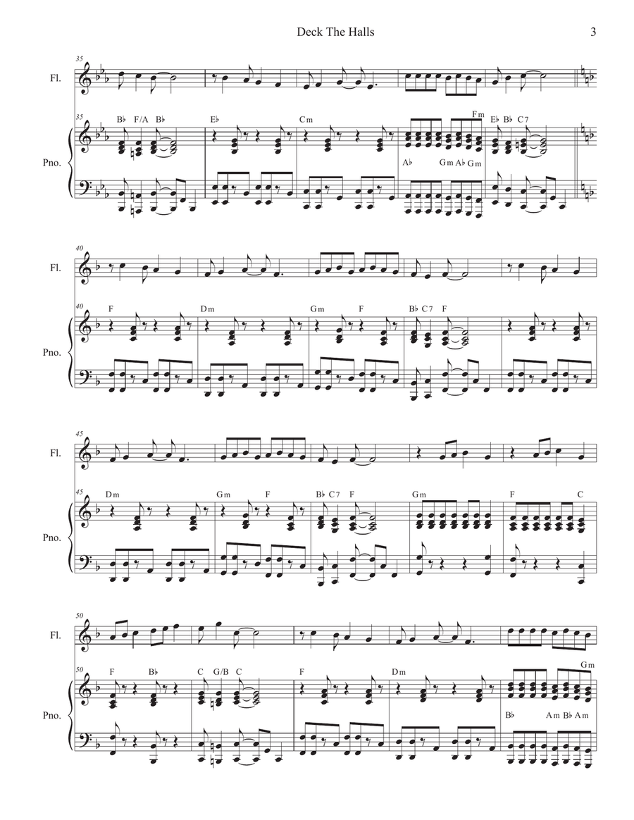 Deck The Halls (Flute solo and Piano) Flute Solo scores gallery preview page 3