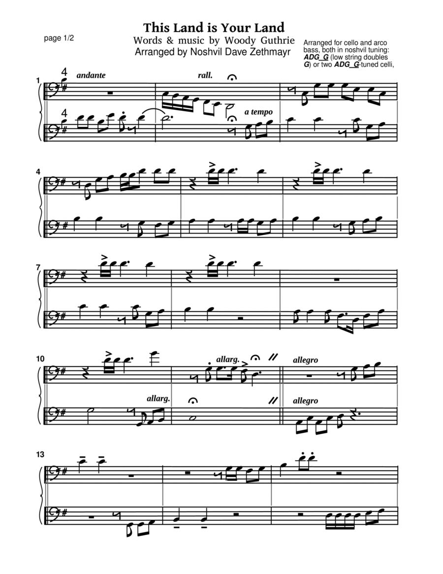 This Land Is Your Land String Duet scores gallery preview page 1