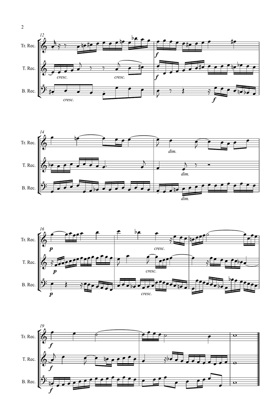 Bach: Sinfonia (Three part Inventions) Nos.1, 2 & 3 - low recorder trio (TTB/ATB) TTB scores gallery preview page 2