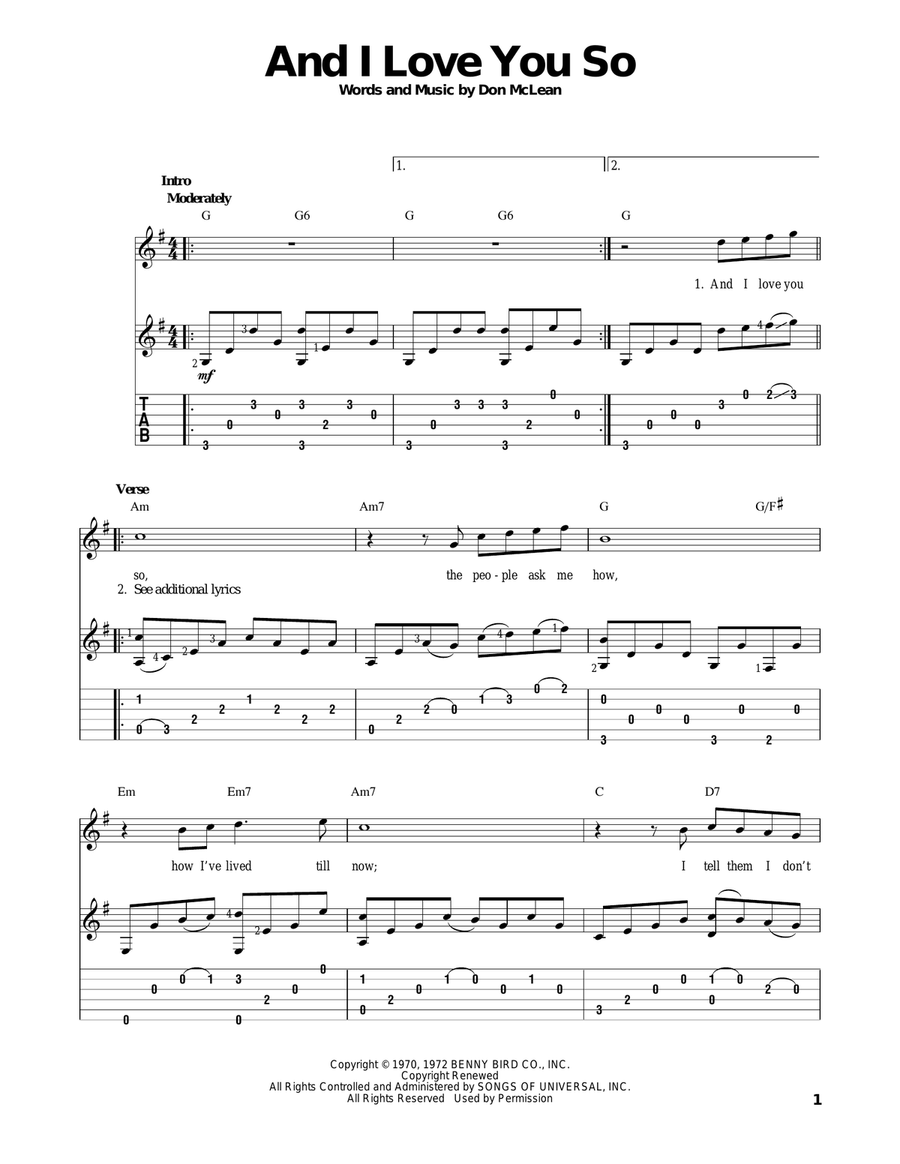 And I Love You So Acoustic Guitar scores gallery preview page 1