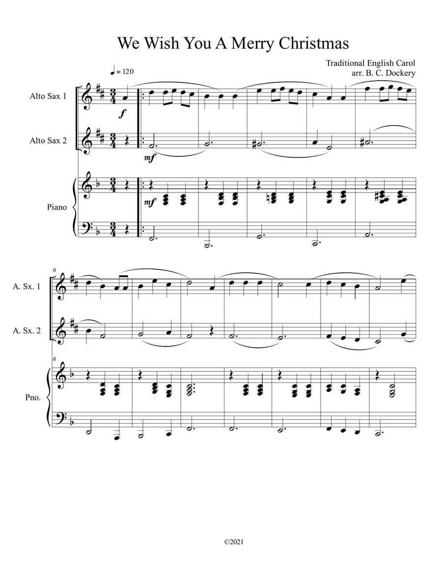 We Wish You A Merry Christmas (Alto Sax Duet with Piano Accompaniment) Woodwind Duet scores gallery preview page 1