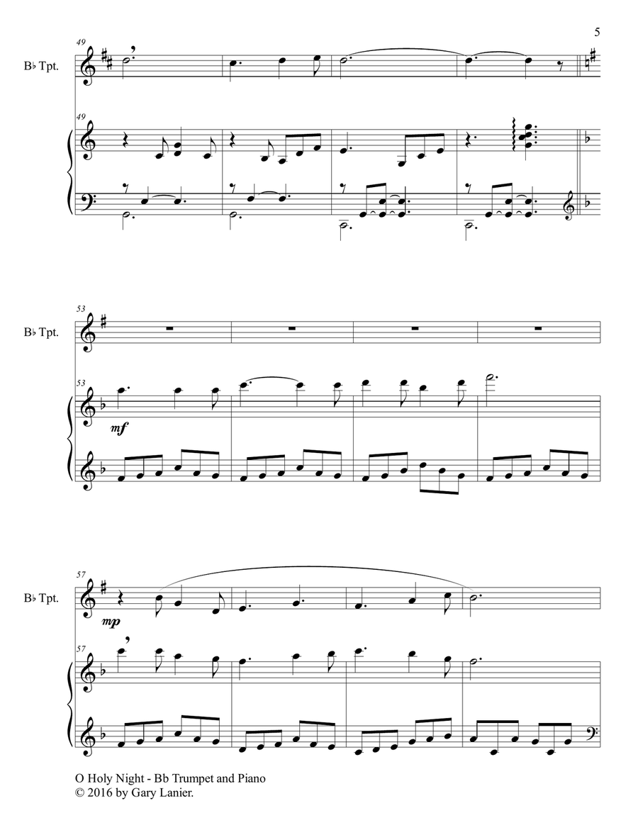 O HOLY NIGHT (Duet – Bb Trumpet & Piano with Parts) Trumpet Duet scores gallery preview page 6