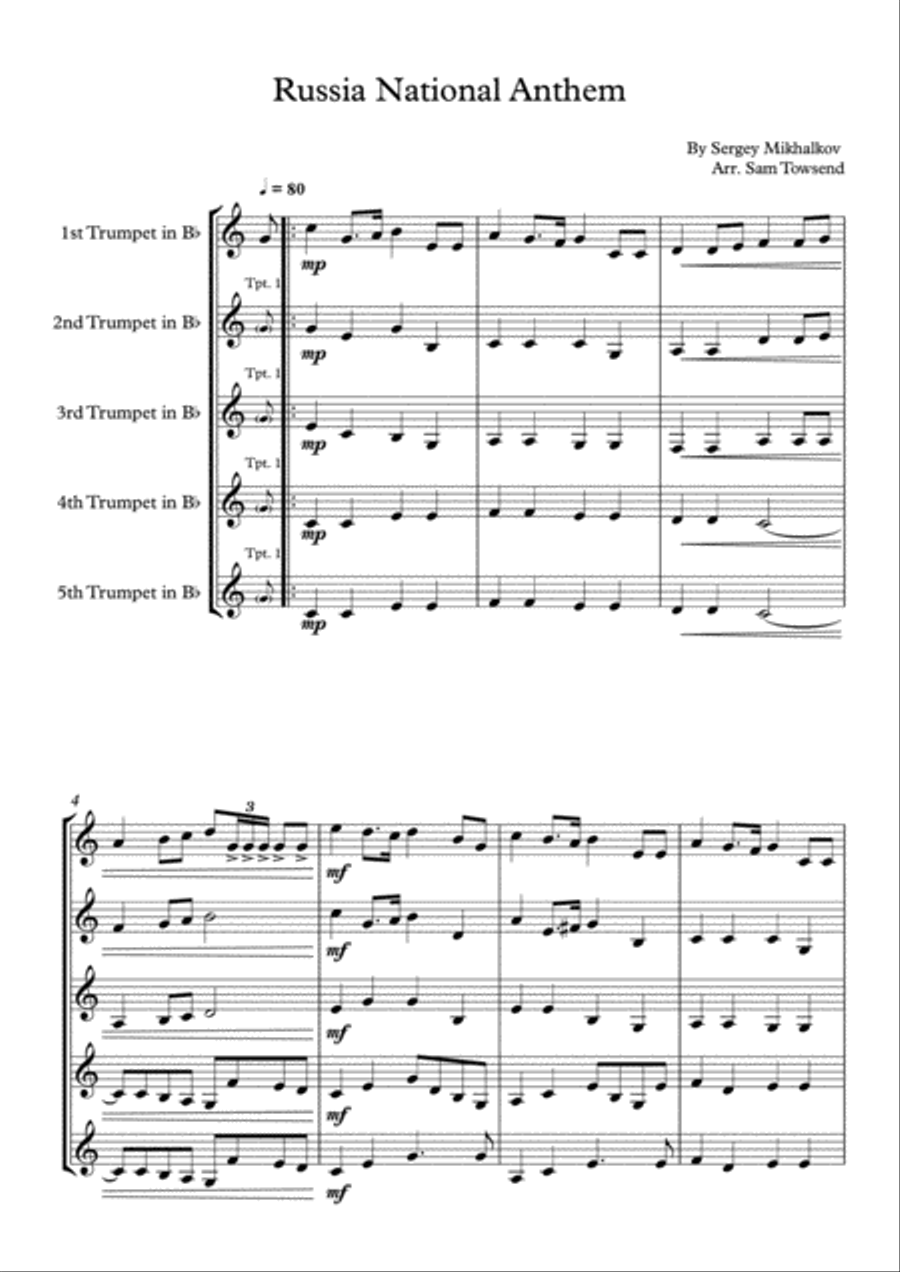 Russia National Anthem (Trumpet Quintet) Trumpet Solo scores gallery preview page 2