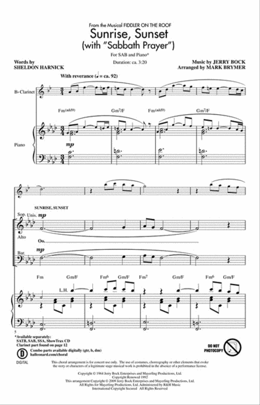 Sunrise, Sunset (with Sabbath Prayer) 3-Part scores gallery preview page 2