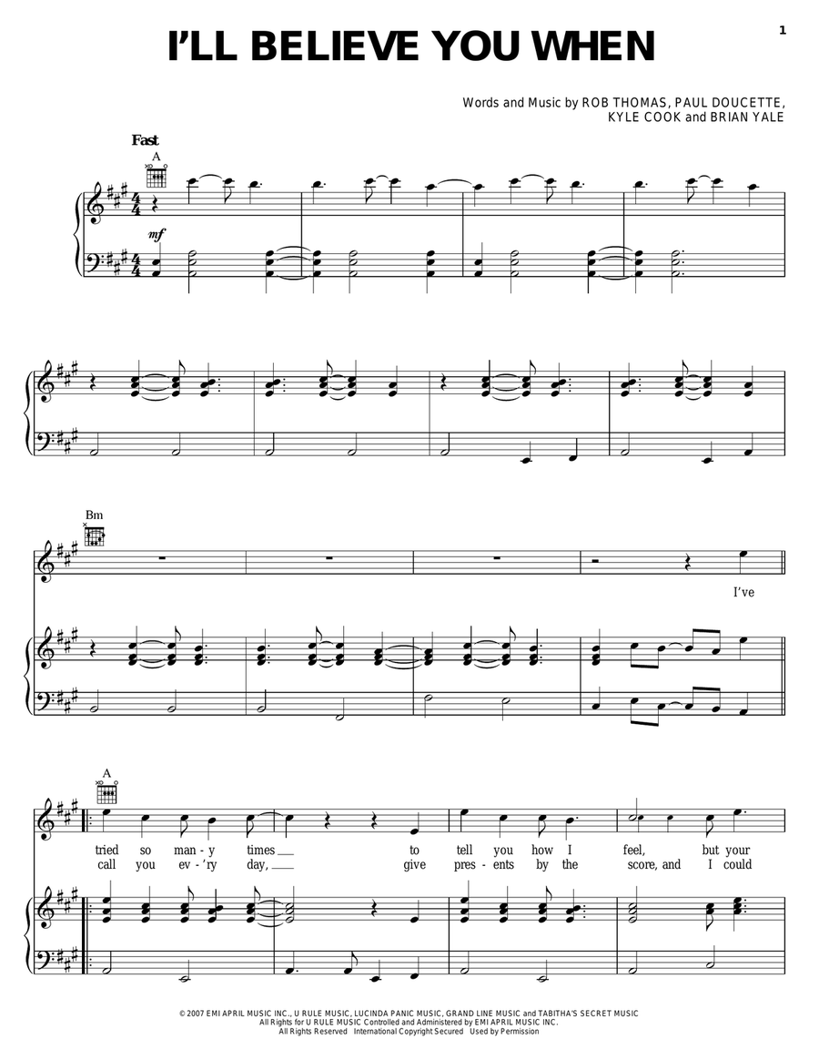 I'll Believe You When Piano, Vocal, Guitar scores gallery preview page 1