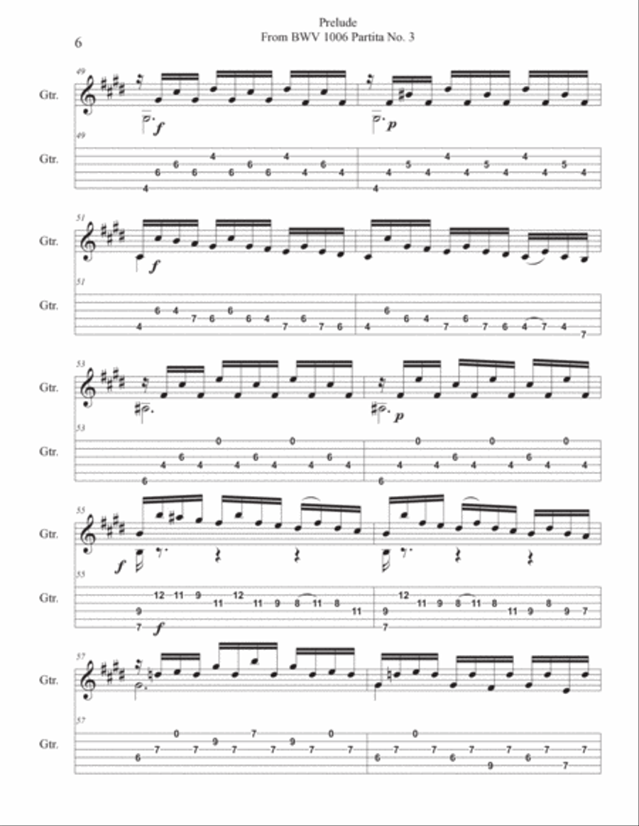 Prelude BWV 1006 Arranged for Guitar Solo Acoustic Guitar scores gallery preview page 6