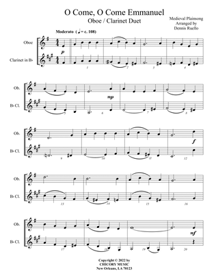O Come, O Come Emmanuel - Oboe / Clarinet Duet - Intermediate Level