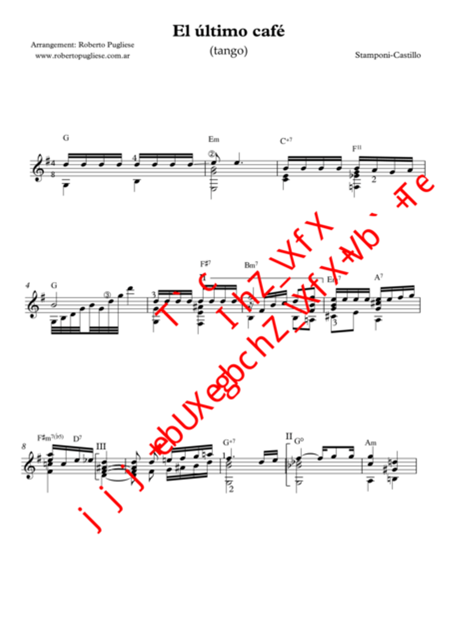El ultimo cafè - Tango (Stamponi - Castillo) Classical Guitar scores gallery preview page 3