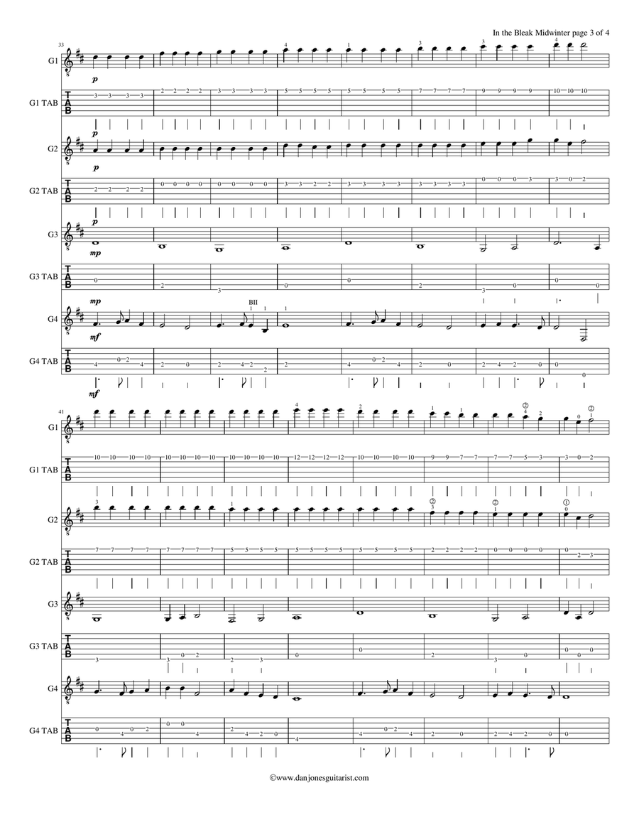 In the Bleak Midwinter Guitar Ensemble scores gallery preview page 3