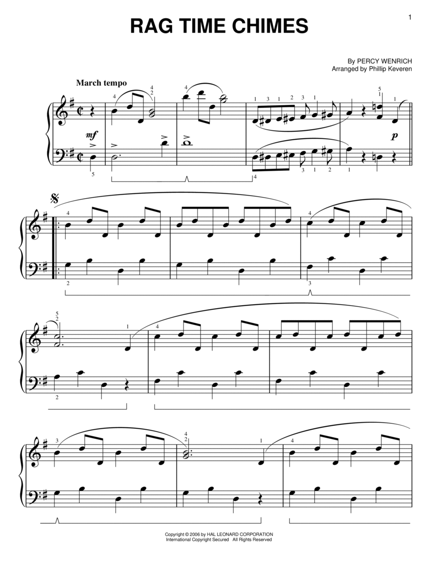 Rag Time Chimes (arr. Phillip Keveren) Easy Piano scores gallery preview page 1