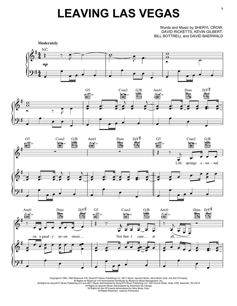 Leaving Las Vegas Piano, Vocal, Guitar scores gallery preview page 1