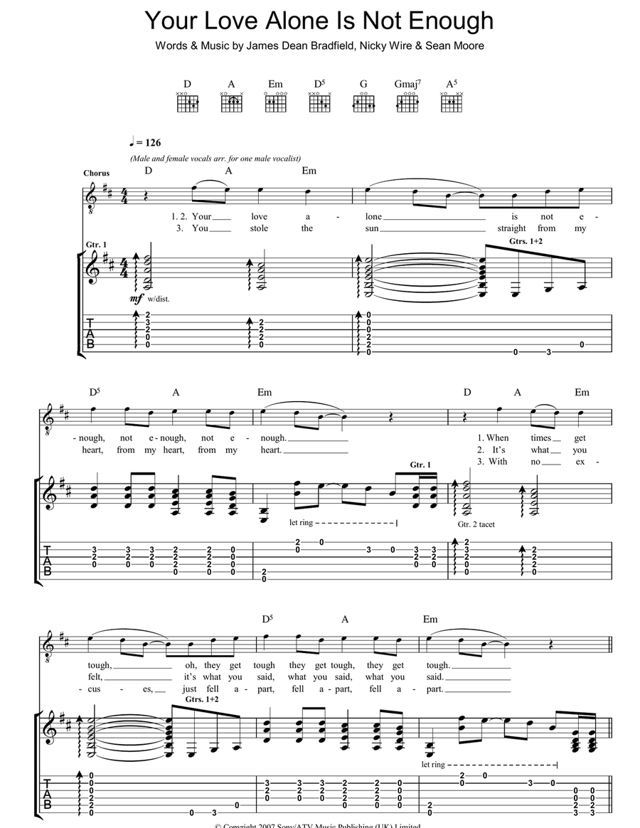 Your Love Alone Is Not Enough Guitar Tablature scores gallery preview page 1