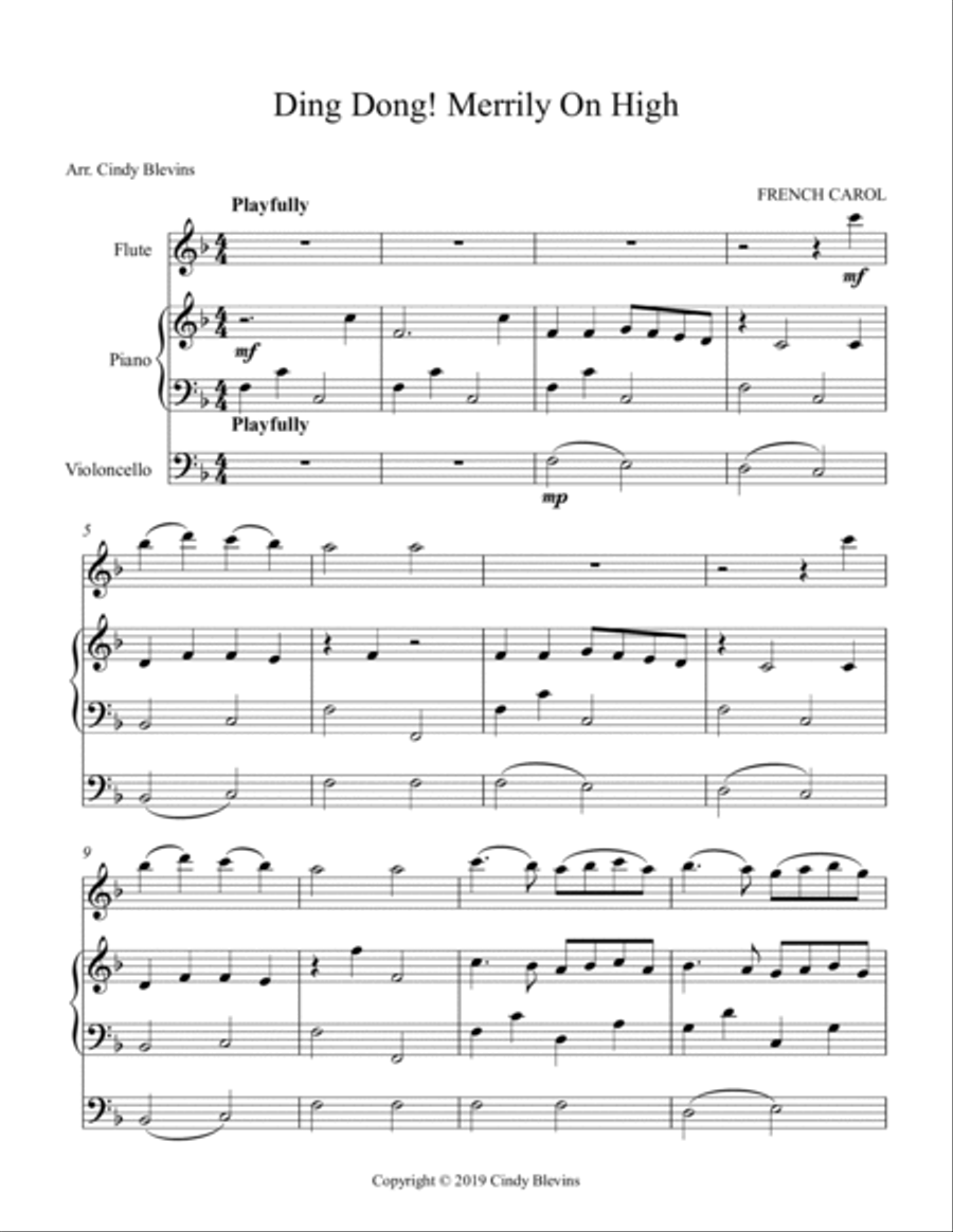 Ding Dong! Merrily On High, for Piano, Flute and Cello Flute scores gallery preview page 2