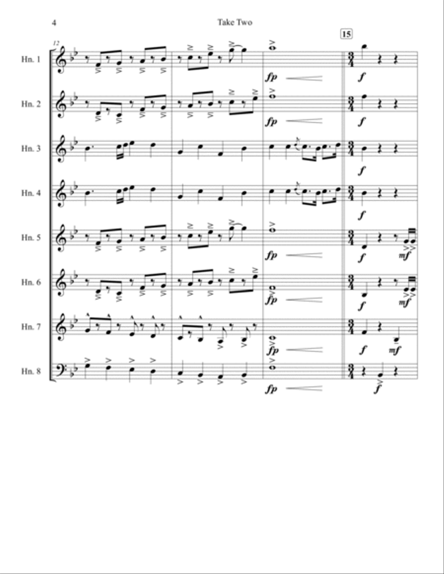 Take Two - Nostalgic Fanfare for 8 Horns Brass Ensemble scores gallery preview page 4