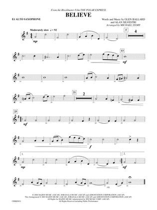 Believe (from The Polar Express): E-flat Alto Saxophone