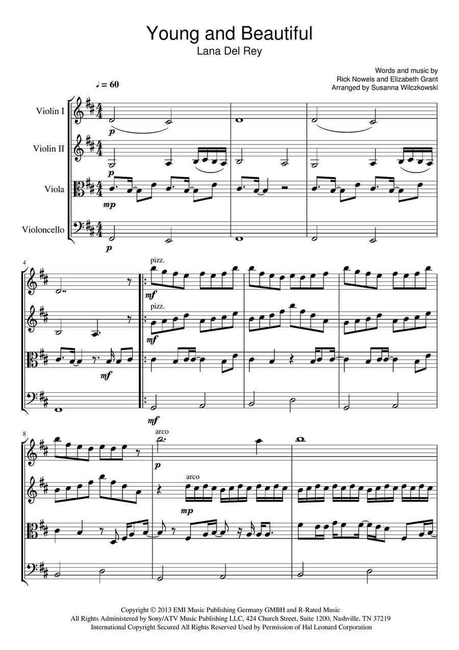 Young And Beautiful Young And Beautiful String Quartet scores gallery preview page 2