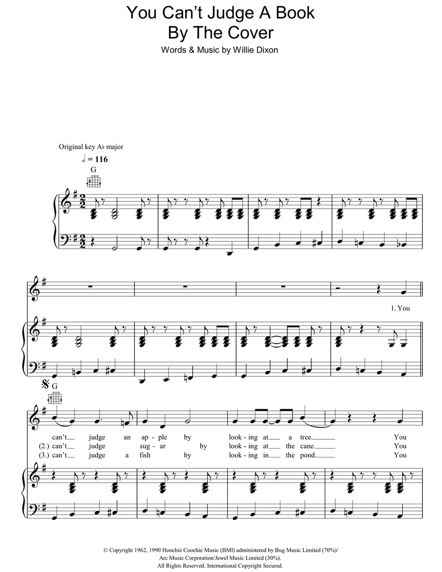 You Can't Judge A Book By The Cover Piano, Vocal, Guitar scores gallery preview page 1