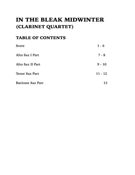 In the Bleak Midwinter (Sax Quartet: AATB) image number null