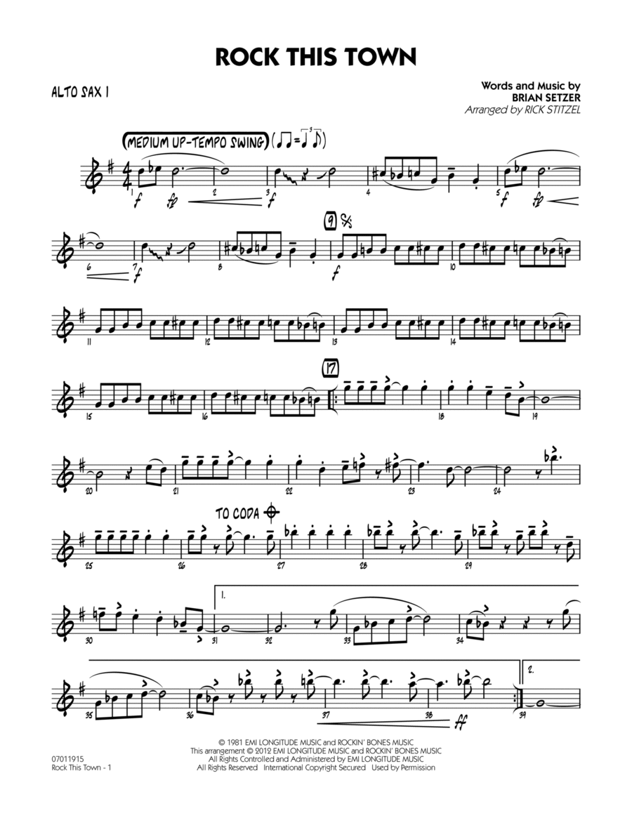 Rock This Town - Alto Sax 1 Jazz Ensemble scores gallery preview page 1