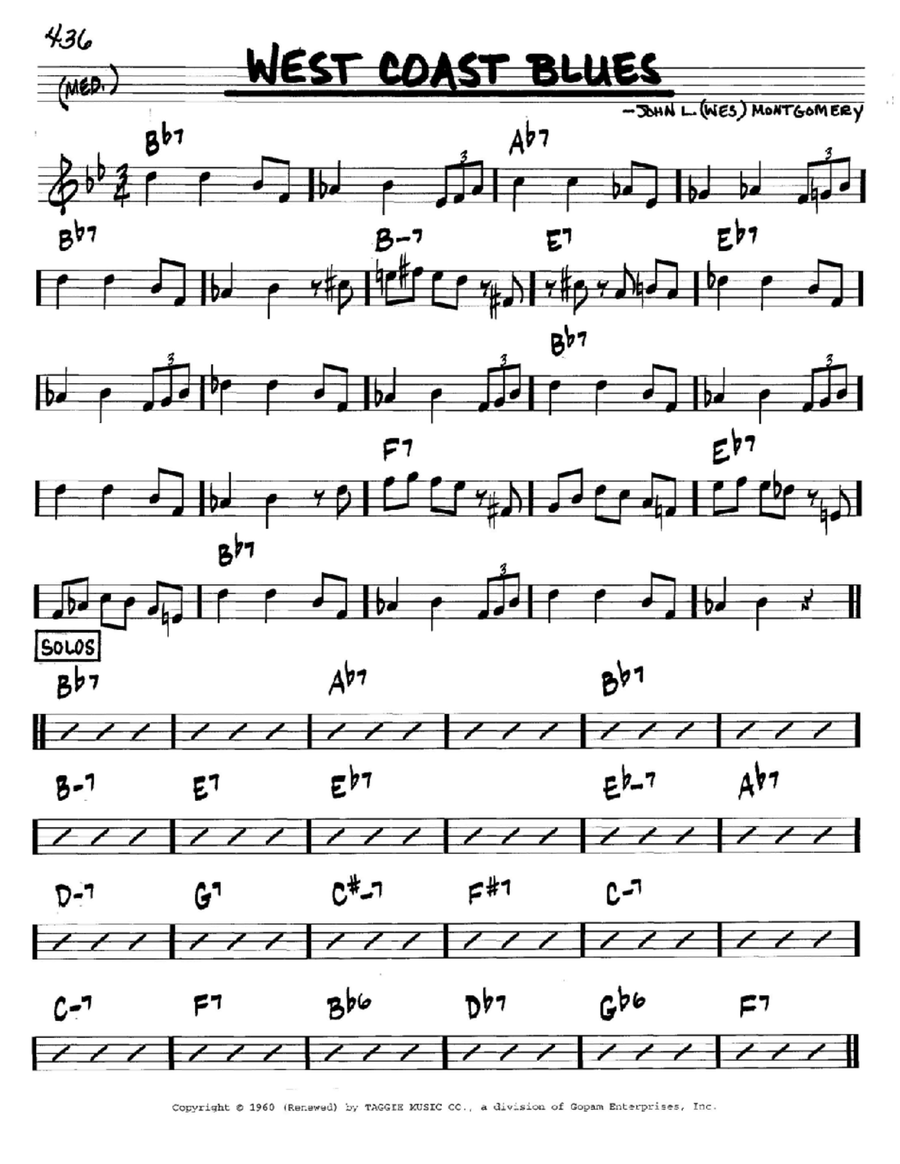 West Coast Blues C Instrument scores gallery preview page 1