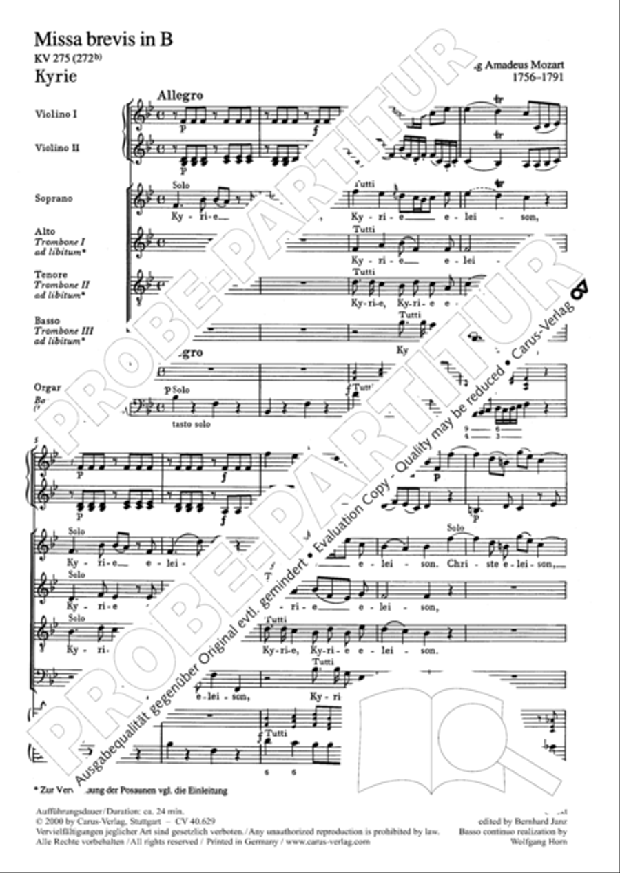 Missa brevis in B flat major 4-Part scores gallery preview page 6