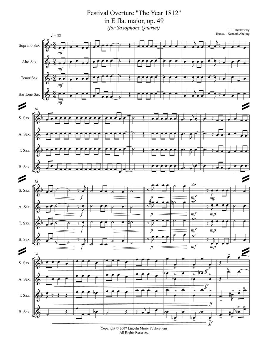 1812 Overture (for Saxophone Quartet SATB) Saxophone Quartet scores gallery preview page 2