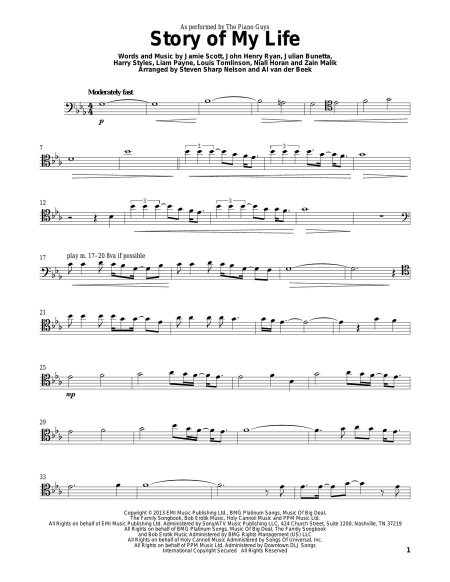 Story Of My Life Cello Solo scores gallery preview page 1