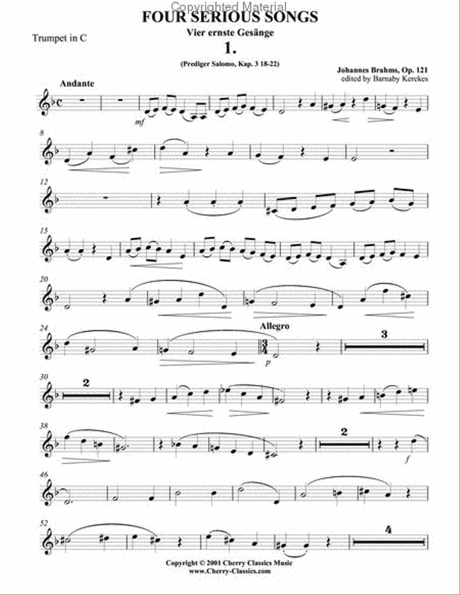 Four Serious Songs for Trumpet and Piano Trumpet Solo scores gallery preview page 2