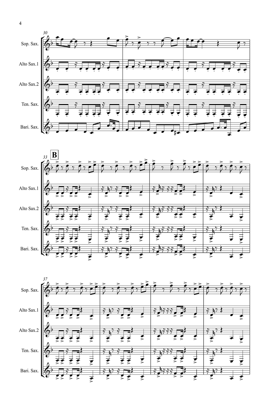 Medieval Disco for Saxophone Quintet Saxophone Quintet scores gallery preview page 4