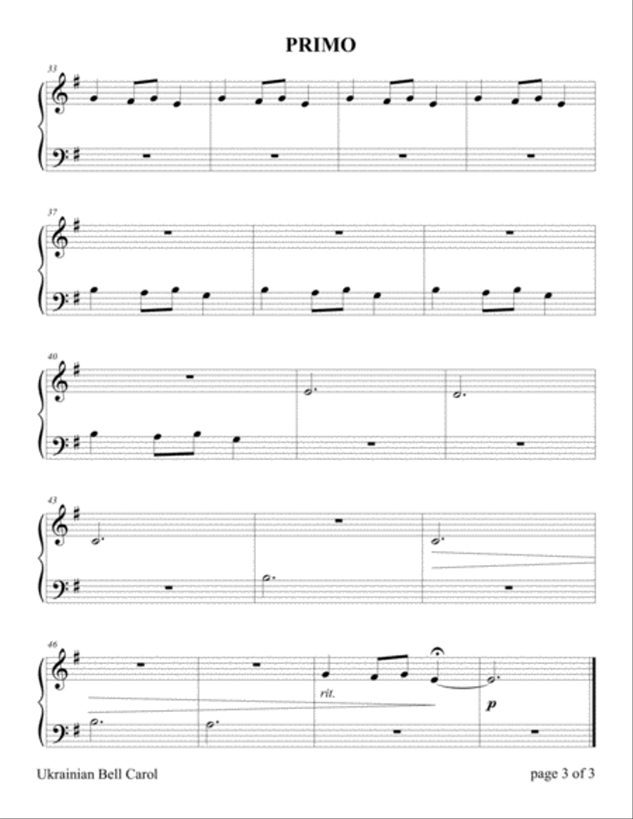 Ukrainian Bell Carol (Easy Piano Duet; 1 Piano, 4 Hands) Easy Piano scores gallery preview page 4
