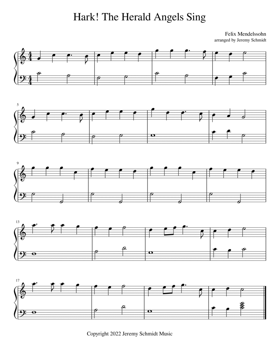 Hark! The Herald Angels Sing Easy Piano scores gallery preview page 1